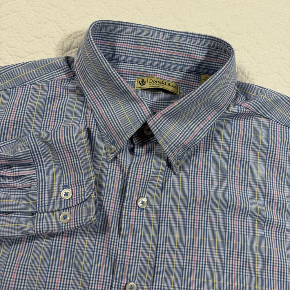 Donald Ross Mens L Plaid Button Down Long Sleeve Shirt Nyon Performance Stretch
